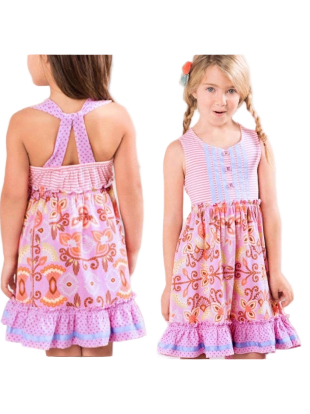 🎩Matilda Jane Girls Pink Floral Ruffle Sundress size 12 GUC